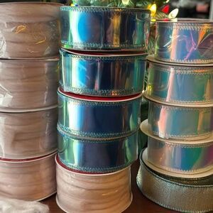 14 Spools Ribbon Pastel Pink Irridescent Aqua and Pink/Blue, Light W/Glitter NEW